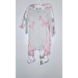 Carter's 3 piece Sleep & Play & Pant Set 9 Months Giraffe pink, white, grey